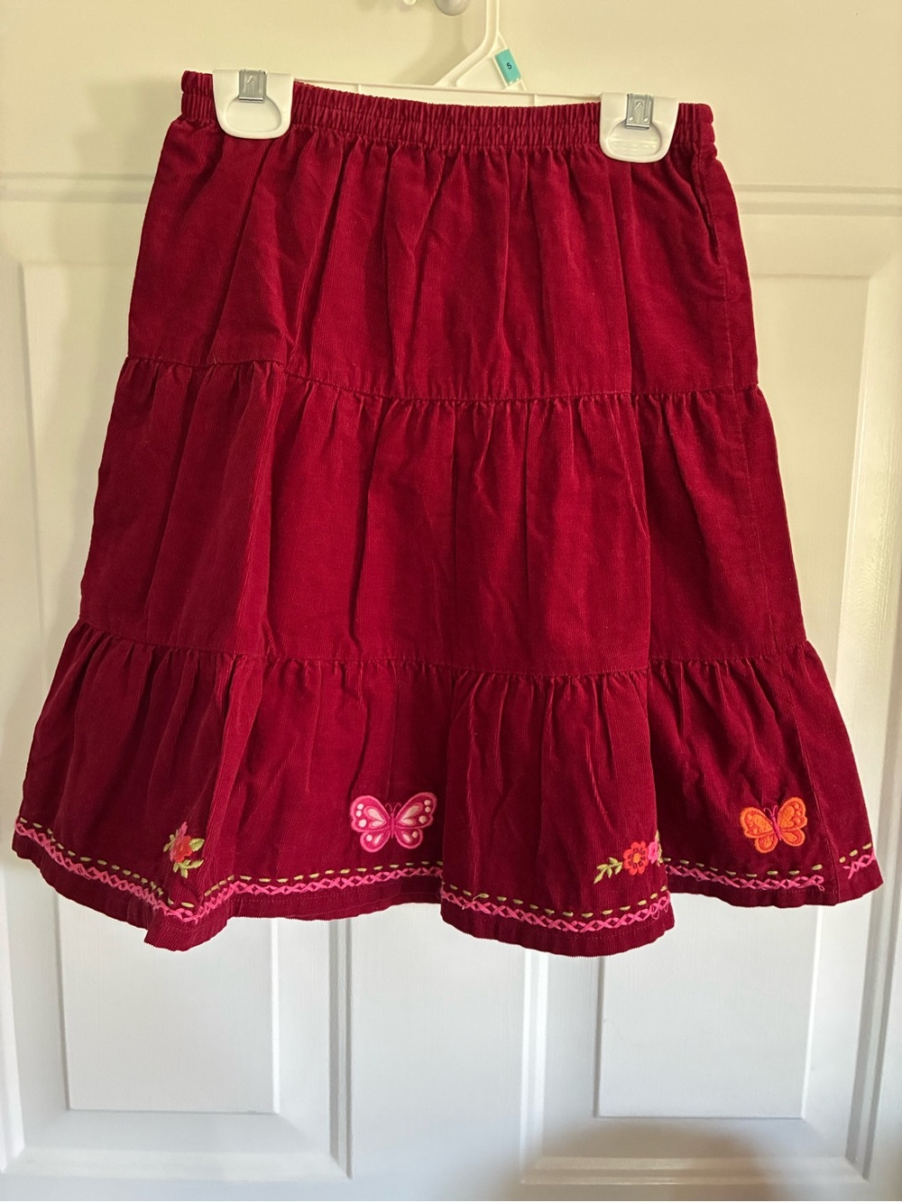 Gymboree Red Tiered Corduroy Skirt with Butterfly Embroidery